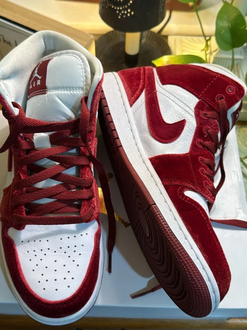 Nike Air Jordan 1 Mid White and Red Suede